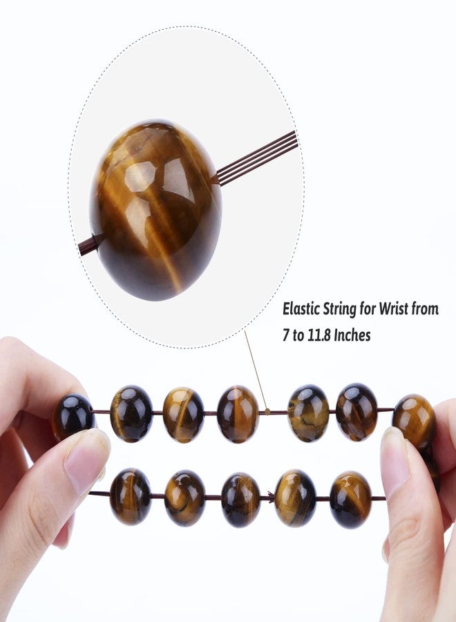 GRMIKBU Handmade Protection Bracelet for Men and Women - 14 mm Adjustable Tiger Eye Bracelet- Chakra Stone Beads Bracelet Bring Luck,Prosperity and Happiness - Image 4
